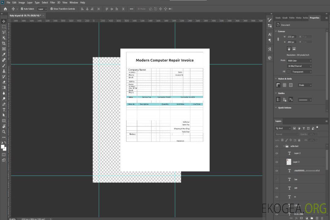 Modèle de facture de réparation d'ordinateur moderne template